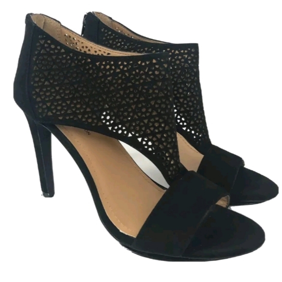 BCBGeneration Shoes - BCBGeneration Womens Size 9.5 Kadia Black Suede Lattice Cage Open Toe Heels